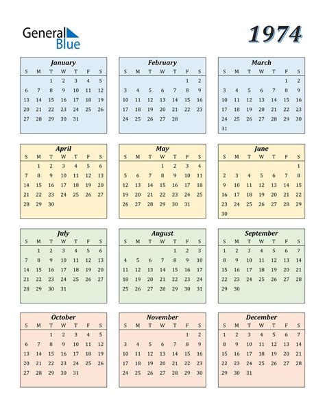 1974 calendar|free printable calendar of 1974.